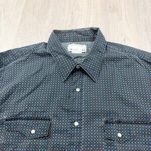 Vintage Wrangler Wrancher Shirt Men's XL Black Blue Snap Button Geometric 90s